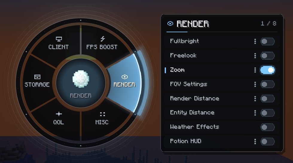 The RENDER category of the radial menu with Zoom enabled